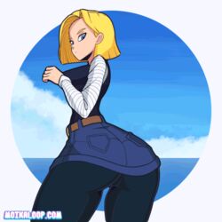 1girls 2020 alternate_version_available android_18 animated big_breasts blonde_hair blue_eyes bouncing_ass bouncing_breasts cameltoe cleavage curvy dragon_ball dutch_angle erect_nipples female huge_areolae huge_ass moikaloop puffy_nipples short_hair thick_lips voluptuous wide_hips