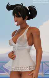 1girls 3d babydoll black_hair breasts dark-skinned_female dark_skin female fit fit_female medium_breasts no_bra no_panties overwatch pacifier pharah piercing pussy pussy_piercing shaved_pussy solo solo_female thehounde twintails