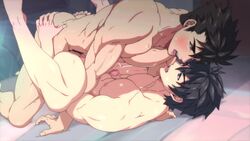 2boys anal animated ass ass_grab black_hair blackmonkey_pro blue_eyes blush brown_eyes cum cum_in_ass cum_inside cum_on_self cum_while_penetrated full_service game_cg gritted_teeth male male_penetrated mazjojo missionary_position mozjojo no_sound nude rald rald_schwarz receiving_on_back sweat sweatdrop thrusting thrusting_into_ass video yaoi