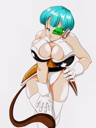 1girls armor bangs bare_shoulders battle_armor blue_hair breasts bulma_briefs cleavage cleavage_cutout dragon_ball dragon_ball_super dragon_ball_z female female_focus female_only female_saiyan gloves green-tinted_eyewear hand_on_hip hand_on_thigh large_breasts looking_at_viewer milf nala1588 saiyan saiyan_armor saiyan_tail scouter short_hair shounen_jump species_swap species_transformation tagme tail thighs tinted_eyewear voluptuous watermark