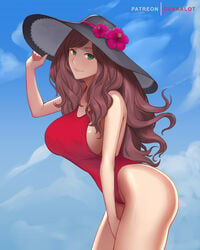 1girls clothed_female dakkalot dorothea_arnault erect_nipples female female_focus female_only fire_emblem fire_emblem:_three_houses fire_emblem_heroes highleg_swimsuit large_breasts long_hair nintendo nipples nipples_visible_through_clothing one-piece_swimsuit red_one-piece_swimsuit red_swimsuit solo swimsuit