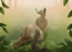 absurd_res anthro anus ass canid canine canis feet female forest genitals hi_res huglust mammal nude presenting pussy raised_tail solo tree wolf