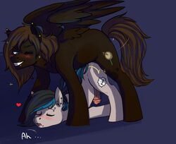 2015 animal_genitalia animal_penis black_body black_feathers black_fur black_wings blue_highlights brown_mane brown_tail closed_eyes cutie_mark duo equid equine equine_penis fan_character feathered_wings feathers feral flared_penis from_behind_position fur furry genitals hasbro heart highlights_(coloring) horse male male/male male_on_bottom male_on_top male_penetrated male_penetrating male_penetrating_male mammal mane moan motion_lines mounting my_little_pony on_bottom on_top one_eye_closed open_mouth pegasus penetration penis ponsex pony sex simple_background smile white_body white_fur wings