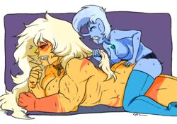 anal anal_sex blue_zircon breasts choker female female_only grabbing_hair jasper_(steven_universe) milkomeda-galaxy_(artist) muscular_female nipples saliva size_difference steven_universe strap-on sweat tagme yuri