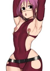 ambiguous_gender armpits black_eyes bulge crossdressing femboy girly glasses gloves gowther hands_behind_head lipstick looking_to_the_side male male_only nanatsu_no_taizai nipple_erection nipple_piercing nipples panties_bulge pinkung123 purple_hair short_hair skimpy_clothes solo the_seven_deadly_sins torn_pantyhose trap wide_hips