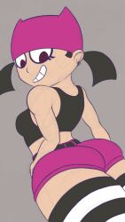 1girls ass ass_focus athletic_female big_ass big_butt black_clothing black_eyes black_hair breasts busty clothed curvy_figure female female_focus female_only hat highres legs light-skinned_female looking_at_viewer medium_breasts my_life_as_a_teenage_robot pink_clothing presenting_hindquarters short_hair shorts shortstack simple_background smile smiling_at_viewer smirk smug_grin standing teenage_girl teenager thick thick_legs thick_thighs thighhighs tiff_crust toned_female upgradeturtle viewed_from_below voluptuous_female