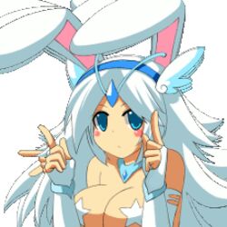 1:1 animated big_breasts bored bunny_ears looking_at_viewer mostly_nude parody pasties simple_background sparkling_daydream sponty tagme white_hair