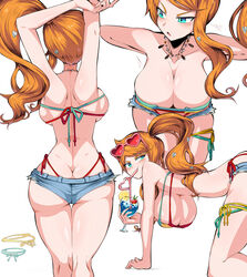 1girls alternate_breast_size aqua_eyes ass ass_cleavage big_ass big_breasts bikini blush bubble_butt busty butt_crack cleavage female female_only hair_ornament hanging_breasts hearts hourglass_figure huge_breasts human jean_shorts large_breasts micro_bikini minishorts necklace nintendo orange_hair pale-skinned_female pale_skin pawg pokemon pokemon_ss ponytail revealing_clothes seductive short_shorts shorts side_ponytail sideboob solo solo_female sonia_(pokemon) sunglasses_on_head suzusiigasuki swimsuit thighs tight_clothing whale_tail white_background y_shaped_butt_crack