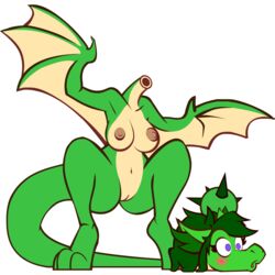 1:1 anthro ass big_breasts biped blush breasts crouching detachable detachable_head digital_media_(artwork) dragon embarrassed female feral genitals green_body green_hair green_scales hair headless hi_res korykobold long_ears long_hair long_tail looking_at_viewer membrane_(anatomy) membranous_wings modular multicolored_body navel neck_hole nipples no_shading non-mammal_breasts nude purple_eyes pussy reptile scales scalie simple_background smile solo spiked_tail spikes spikes_(anatomy) two_tone_body white_background wings wyvern xanphur