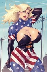 1girls abs american_flag american_flag_bodysuit american_flag_legwear big_breasts blonde breasts cleavage corset devil_hs female female_only huge_ass huge_breasts large_breasts looking_at_viewer muscular_female naughty_face original original_character patriotika pinup sci-fi science_fiction scifi seductive seductive_smile smile solo solo_female superheroine thick_thighs wide_hips