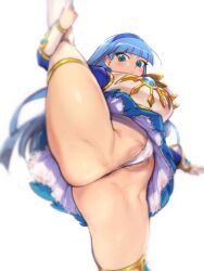 1girls ass blue_eyes blue_hair curvy danchizuma female headband hime_cut human leg_up looking_at_viewer magic_knight_rayearth pale-skinned_female pale_skin presenting presenting_pussy pussy standing_on_one_leg standing_split thick_thighs thong umi_ryuuzaki upskirt voluptuous wide_hips