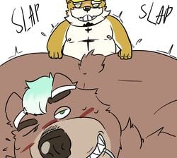 absurd_res anal anthro ass blush butt_grab canid canine canis custardalvis domestic_dog duo goro_(live_a_hero) hand_on_butt hi_res live-a-hero male male/male male_only mammal procy_(live_a_hero) sex size_difference small_dom_big_sub ursid