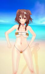 3d :3 animated beach bikini bouncing_breasts breasts brown_eyes brown_hair chan checkered collar collarbone dog_ears dog_girl dog_tail exercise eyepatch_bikini gymnastics hair_ornament hands_behind_back hazel_eyes hololive hololive_gamers hololive_japan inugami_korone kemonomimi looking_at_viewer medium_breasts nail_polish navel pubic_hair raised_arm raised_leg toenail_polish toenails twintails video virtual_youtuber yellow_nails