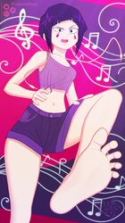 1girls abstract_background absurd_res absurdres background barefoot earlobe_jacks earlobes feet feet_first feet_up female female_focus female_only female_solo flareless foot_fetish foot_focus hi_res highres kyoka_jiro my_hero_academia shorts soles solo spread_toes toes toes_spread transparent_clothing