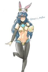 1girls blue_eyes blue_hair blush bunny_ears bunny_girl bunnysuit covered_nipples covered_pussy egg female fire_emblem fire_emblem_awakening leggings lips long_hair looking_at_viewer lucina_(fire_emblem) lucina_(spring)_(fire_emblem) midriff naru_nsfw nintendo nipple_pasties pasties pussy_pasty reverse_bunnysuit small_breasts solo solo_female