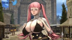 1girls 3d alternate_breast_size bikini_top bra coaxel female fire_emblem fire_emblem:_three_houses garreg_mach_monastery_uniform hilda_valentine_goneril huge_breasts hyper_breasts large_breasts looking_at_viewer nintendo pink_eyes pink_hair raised_eyebrow raised_eyebrows sideboob smug solo twintails underboob