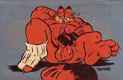 2020 anthro anus ass balls belly domestic_cat felid feline felis garfield_(series) garfield_the_cat garfoffinland genitals hi_res male male_only mammal masturbation moobs nipples overweight overweight_anthro overweight_male penis solo