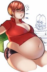 chubby female huge_belly large_belly obese pewbutt ripped_clothing soda tight_clothing weight_gain