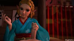 1boy 1girls 3d animated blonde_hair chopsticks female foreskin foreskin_insertion foreskin_play green_eyes handjob kimono magmallow nintendo partially_retracted_foreskin pointy_ears precum princess_zelda sound tears_of_the_kingdom the_legend_of_zelda tongue video zelda_(tears_of_the_kingdom)