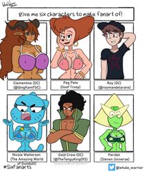 anthro big_breasts bikini cartoon_network crossover disney goof_troop nicole_watterson original_character peg_pete peridot_(steven_universe) six_fanarts_challenge steven_universe the_amazing_world_of_gumball whale_warrior whalewarrior123z