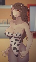 1girls brown_hair cow_girl fnafhs fnafhs_z3ro freddy's_mom_(fnafhs) mama_de_freddy_(fnafhs) martha_(fnafhs) milf solo yellow_eyes