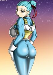 1girls ass big_ass big_breasts blue_eyes blue_hair bodysuit breasts bubble_butt dragon_ball dragon_ball_xenoverse female female_focus female_only gloves hair_bun hourglass_figure light-skinned_female light_skin looking_at_ass original_character red_earrings saiyan saiyan_armor short_hair skin_tight solo solo_female solo_focus sseanboy23 super_saiyan super_saiyan_blue thick_ass thick_thighs vegeta_(cosplay)