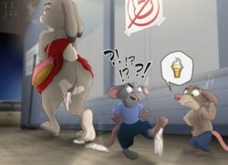 ?! angry anthro ass bodily_fluids clothed clothing confusion cum cum_inside cum_leaking dessert disney dress female food genital_fluids genitals group hi_res ice_cream ilovejudyhopps judy_hopps lagomorph leporid male mammal marthasays mouse murid murine police prostitution pussy rabbit rodent zootopia