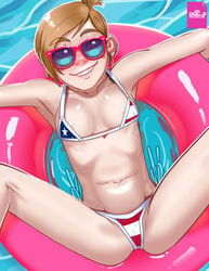 1girls absurd_res american_flag american_flag_bikini andava andavaverse areola_slip bikini blue-tinted_eyewear breasts brown_eyebrows brown_hair darcy_redd female glasses lifebuoy light-skinned_female light_skin looking_at_viewer navel pool pussy_floss slender_legs small_breasts smile smiling solo spread_legs straight_hair sunglasses swimsuit teeth_showing thin tied_hair tinted_eyewear