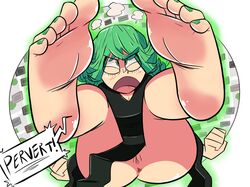 1girls accidental_exposure anus ass embarrassed embarrassed_nude_female enf feet feet_up female green_hair on_back one-punch_man pussy tatsumaki wardrobe_malfunction yourhardnerdcollector