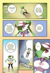 1girls clothing comic female game_freak gardei_(lucyfercomic) gardevoir hat long_hair lucyfercomic machamp nintendo open_mouth original_character pokémon_(species) pokemon pokemon_(species) pokemon_rse shirt skirt text wide_hips