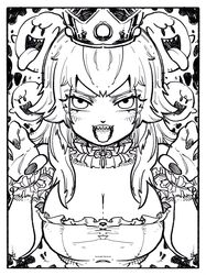 1girls ambiguous_gender black_nails boo_(mario) boosette breasts choker claw_pose cleavage clothed clothing crown dress eyelashes female female_focus frilled_choker frilled_dress frills front_view genderswap_(mtf) ghost huge_breasts humanoid humanoidized line_art long_hair long_nails looking_at_viewer luigi's_mansion mario_(series) monochrome new_super_mario_bros._u_deluxe nintendo open_mouth rule_63 sharp_teeth smile solo_focus takumi_watanuki teeth tongue tongue_out upper_body