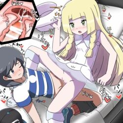 1boy 1girls blonde_hair blush clothed_sex clothing cum cum_in_pussy cum_in_uterus cum_inside dress dress_lift elio_(pokemon) fallopian_tubes female female_on_top furanshisu game_freak green_eyes lillie_(pokemon) long_hair male nintendo open_mouth ovaries penetration penis pokemon pokemon_sm pussy sex spread_legs uterus vaginal_penetration white_dress x-ray