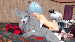 16:9 3d albeck anal anal_sex anthro anthro_penetrated balls bisexual breasts domestic_cat felid feline felis female genitals hair_over_eyes human human_on_anthro human_penetrating human_penetrating_anthro humanoid_genitalia humanoid_penis interspecies male male/male male_anilingus male_penetrated male_penetrating male_penetrating_male malicekira mammal mostly_nude nude open_mouth oral penetration penis rimming sex smile widescreen