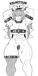 abs big_breasts black_and_white bowsette breasts female genderswap huge_breasts mario_(series) muscles muscular muscular_female naughty_face new_super_mario_bros._u_deluxe nintendo seductive seductive_smile smile thick_thighs tsuntsun