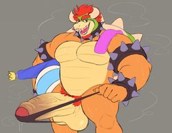 anthro balls big_balls big_penis bodily_fluids bowser facial_hair foreskin genitals huge_balls huge_cock hyper hyper_genitalia hyper_penis koopa male male_only mario_(series) monochromepup nintendo penis pubes scalie solo steam sweat vein veiny_penis video_games