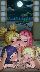 1boy 2d 4girls big_penis blonde_hair blowjob blush blushing bowsey cock collaborative_fellatio dick edit fellatio female green_eyes group hair_grab harem head_grab huge_cock hyuuga_hinata ino_yamanaka light-skinned_female light-skinned_male light_blue_eyes light_skin looking_at_viewer male male_pov multiple_girls naruto naruto_(series) naruto_shippuden oral pale-skinned_female pale_skin partial_male penis pink_hair pov pov_eye_contact purple_hair quadruple_fellatio sakura_haruno short_hair shounen_jump temari uzumaki_naruto young