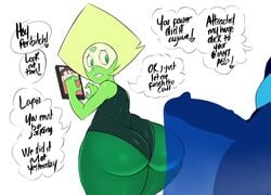 1futa 1girls ass big_ass blue_skin erection_under_clothes erection_under_dress female futanari gem_(species) green_eyes green_skin huge_ass lapis_lazuli_(steven_universe) looking_back mask peridot_(steven_universe) saltyxodium shortstack speech_bubble steven_universe tablet text thick_ass thick_thighs thighs wide_hips yellow_hair