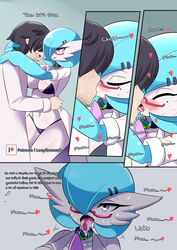 comic dr._voir female game_freak gardevoir glasses human_on_pokemon kissing labcoat lucyfercomic nanosheep nintendo original_character pink_eyes pokémon_(species) pokemon pokemon_(species) pokemon_rse shiny_gardevoir shiny_pokemon tagme text the_professor_(lucyfercomic) tongue_out