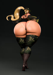 1girls ass ass_cleavage_tanline big_ass black_background female female_only from_behind full_body high_heel_boots high_heels huge_ass hyper_ass looking_at_viewer looking_back solo someshittysketches standing thick_thighs wide_hips