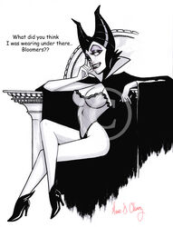 1girls disney disney_villains female female_only maleficent mario_chavez medium_breasts monochrome sleeping_beauty_(1959_film) solo tagme watermark