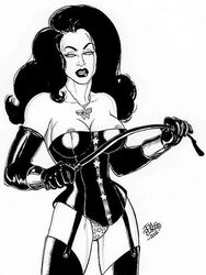 1girls 2002 areola_slip big_breasts black_and_white breasts corset dc dc_comics diana_prince dominatrix female female_only garter_straps long_gloves necklace panties riding_crop solo tagme thighhighs tom_burgos wonder_woman wonder_woman_(series)