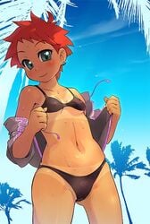 bikini earthbound kumatora mother mother_(game) mother_(series) mother_3 nintendo pink_hair short_hair swimsuit tan