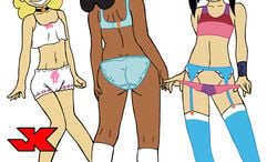 3girls black_hair blonde_hair cartoon_network class_of_3000 dark-skinned_female dark_skin female human jk kim_chin madison_spaghettini_papadopoulos multiple_girls panties tamika_jones underwear_only