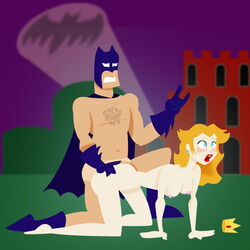 1boy 1girls artist_request bat_signal batman batman_(series) color crossover dc_comics eastern_and_western_character female human human_only implied_penetration male mario_(series) mostly_nude_male nintendo nipples nude princess_peach straight straight_hair super_mario_bros. tanline toony