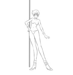 bishoujo_senshi_sailor_moon breasts dk_studios female female_only front_view haruka_tenou heels human monochrome panties pole sailor_uranus small_breasts solo standing stripper_pole topless