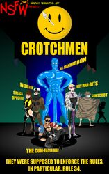 artist_request dc_comics doctor_manhattan female flashing_penis latex laurie_jupiter leotard male nite_owl parody rapist rapist_official rorschach silk_spectre the_comedian watchmen watchmen_(2009)