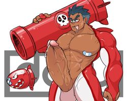 banzai_bill big_penis bullet_bill dark-skinned_male dozysnow drool drooling looking_at_viewer male_only mario_(series) original_character plaster precum precum_drip rocket_launcher scars shirtless skull tongue tongue_out veins veiny_arms veiny_muscles veiny_penis