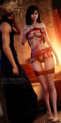 1boy 1girls 3d big_breasts blender breasts brown_hair cleavage cloud_strife condom female final_fantasy final_fantasy_vii final_fantasy_vii_remake gift gift_wrapping large_breasts long_hair male ria-neearts ribbon square_enix tifa_lockhart