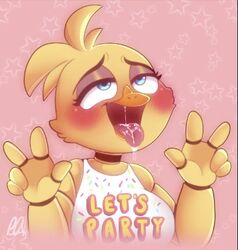 ahe_gao bib bird blush chicken cum_on_tongue five_nights_at_freddy's five_nights_at_freddy's_2 fnaf furry rolling_eyes solo tagme toy_chica_(fnaf)