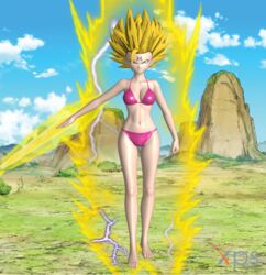 1girls 2019 3d abs allithean aura bikini blonde_hair breasts corruption curvy curvy_body curvy_female curvy_figure curvy_hips dragon_ball dragon_ball_multiverse electricity enemy_conversion evil_grin feet female green_eyes majin_mark pink_bikini son_bra spiky_hair super_saiyan super_saiyan_2 thick_thighs toes valley xpsfm